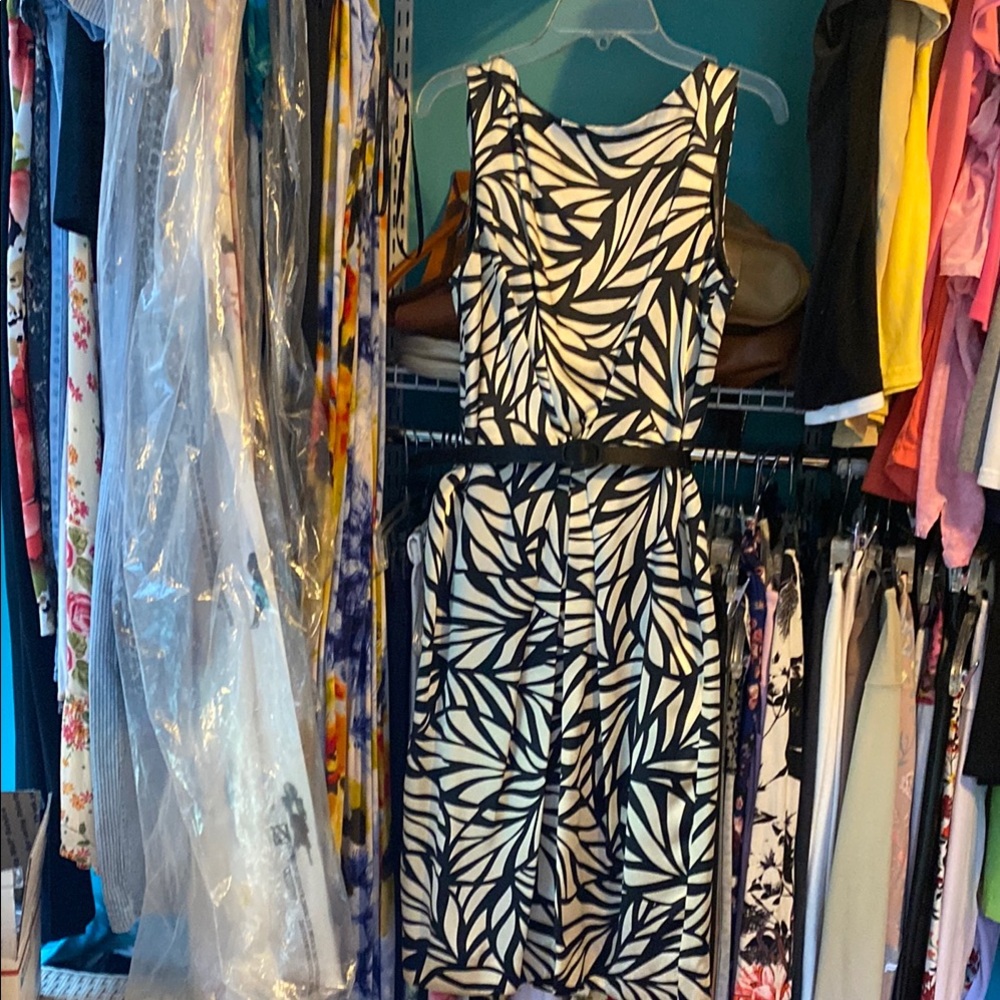 Maggy London Black and White Leaf/Zebra Print Dress